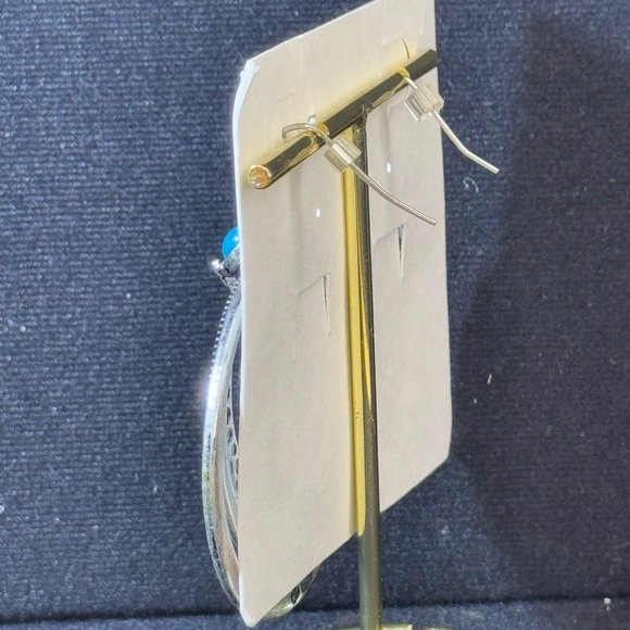 Premier Designs Silver Tone Dangling Triple Hoops With Blue Accents Stone 2.5in - Picture 7 of 9